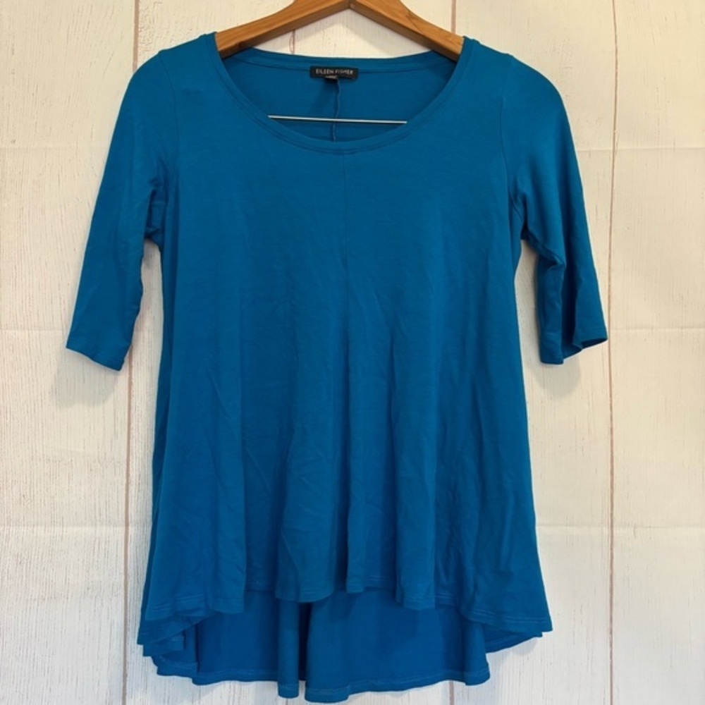 Eileen Fisher Black Short Sleeve Viscose Tunic Top Sz Small